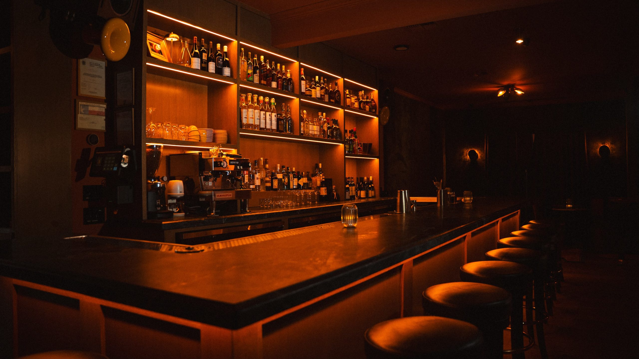 Warmly lit CASALU café and bar